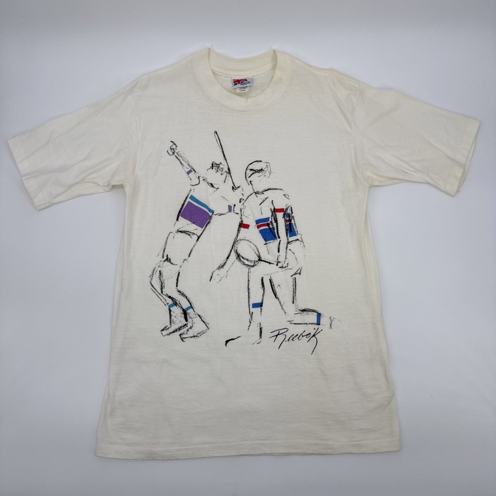 Vintage 80s Reebok Tennis T Shirt Large Made USA Single Stitch Graphic Tee